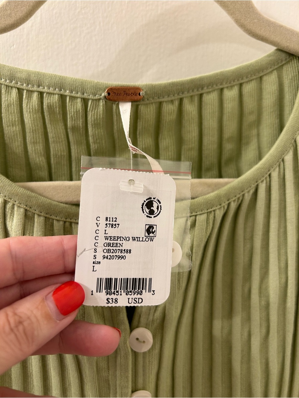 Free People Sage Green Ribbed Button Tank - Picture 3 of 4